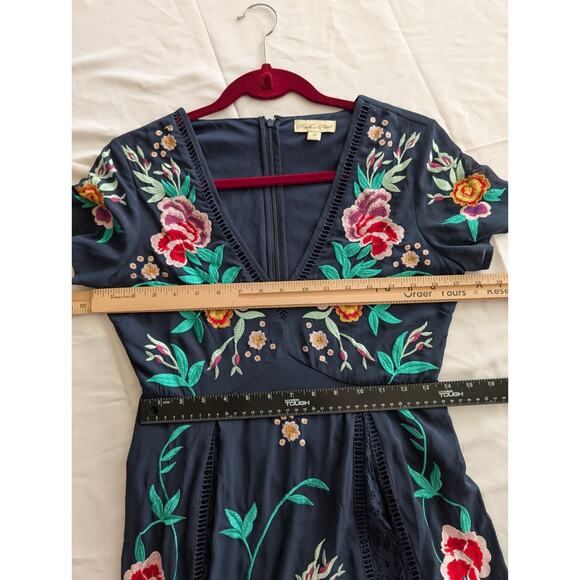 Frick And Frill Navy Floral Embroidered Sheer‎ Lace Maxi Dress Sz 10 - Picture 14 of 14